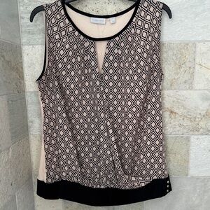 New York & Company Black and Light Pink Diamond Pattern Blouse